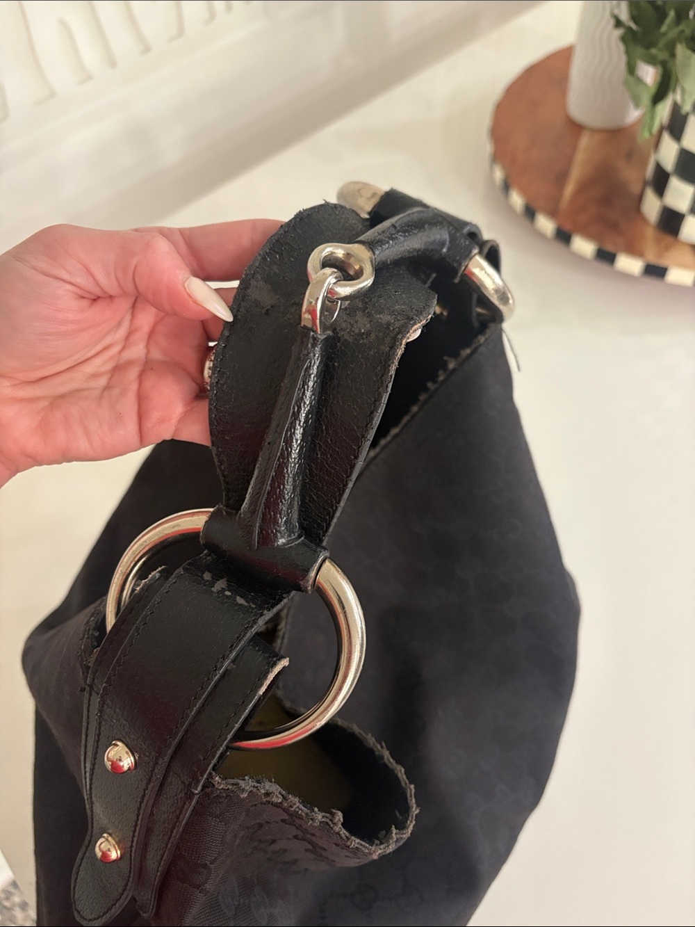 Authentic Gucci Black Canvas Horsebit Ring Hobo Shoulder Bag (Large) - Picture 6 of 12